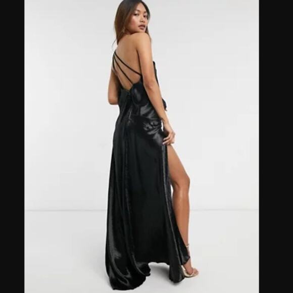 NWT ASOS DESIGN One Shoulder Satin Maxi Dress Split Strap Detail Size 10 Elegant - Picture 3 of 8